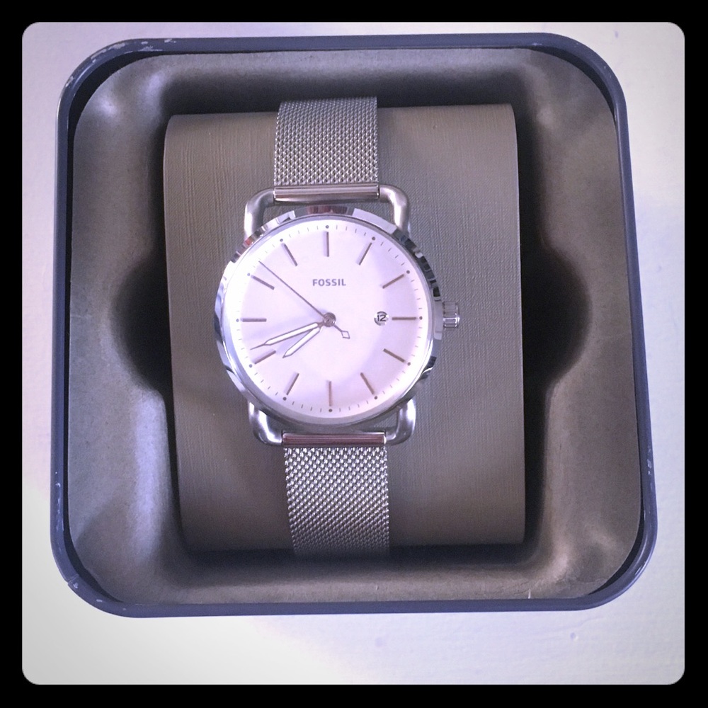 Fossil Silver Watch with Stainless Steel Mesh Band